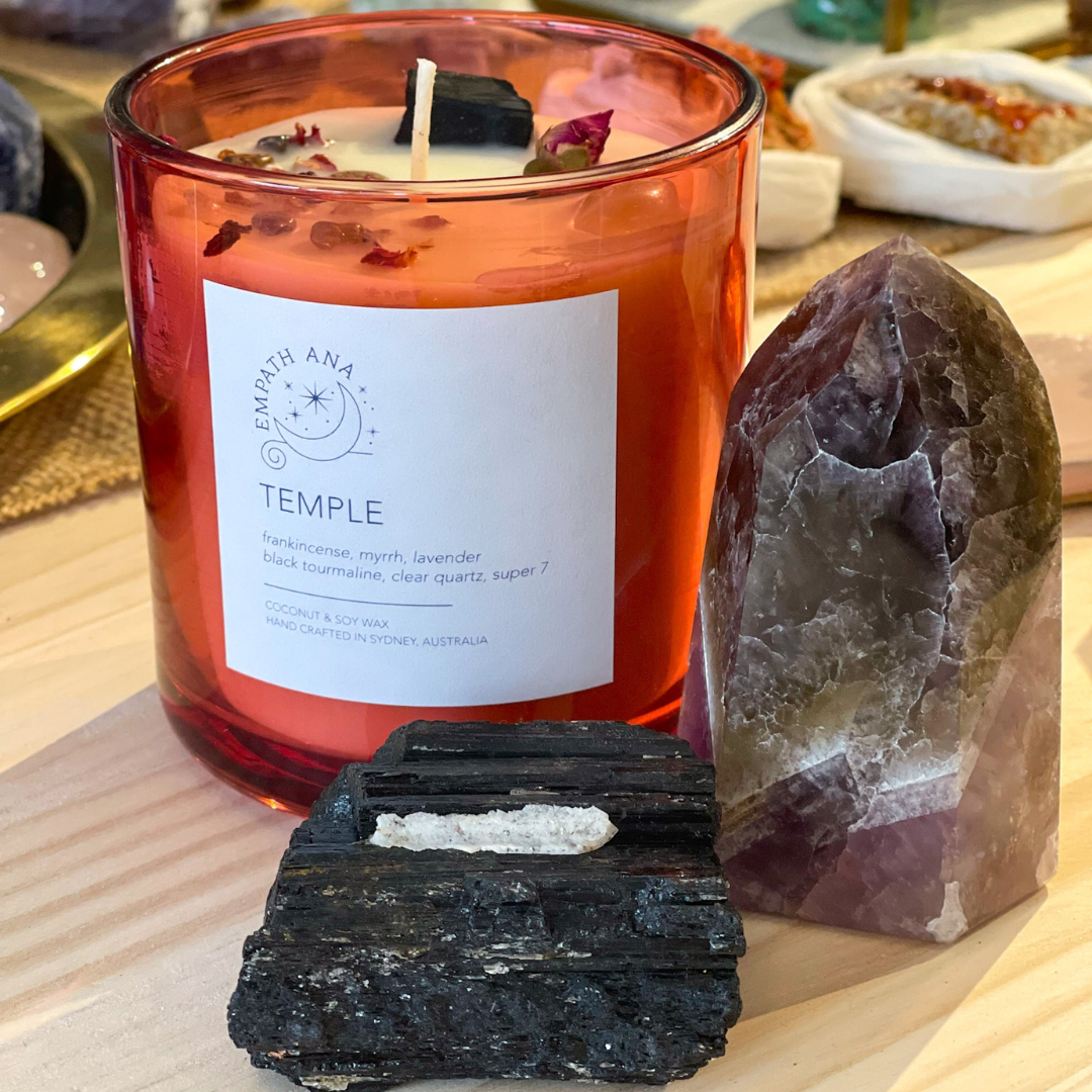 temple candle by empath ana of moon school with crystals