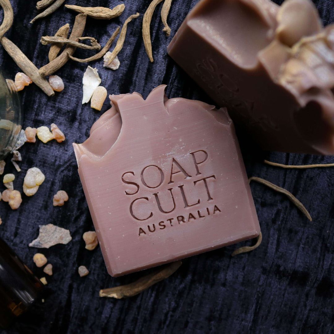 mandrake honey leather cold process soap with mandrake and frankincense resin