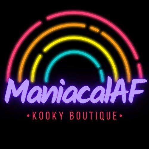 neon rainbow logo for maniacal AF shop in roma qld