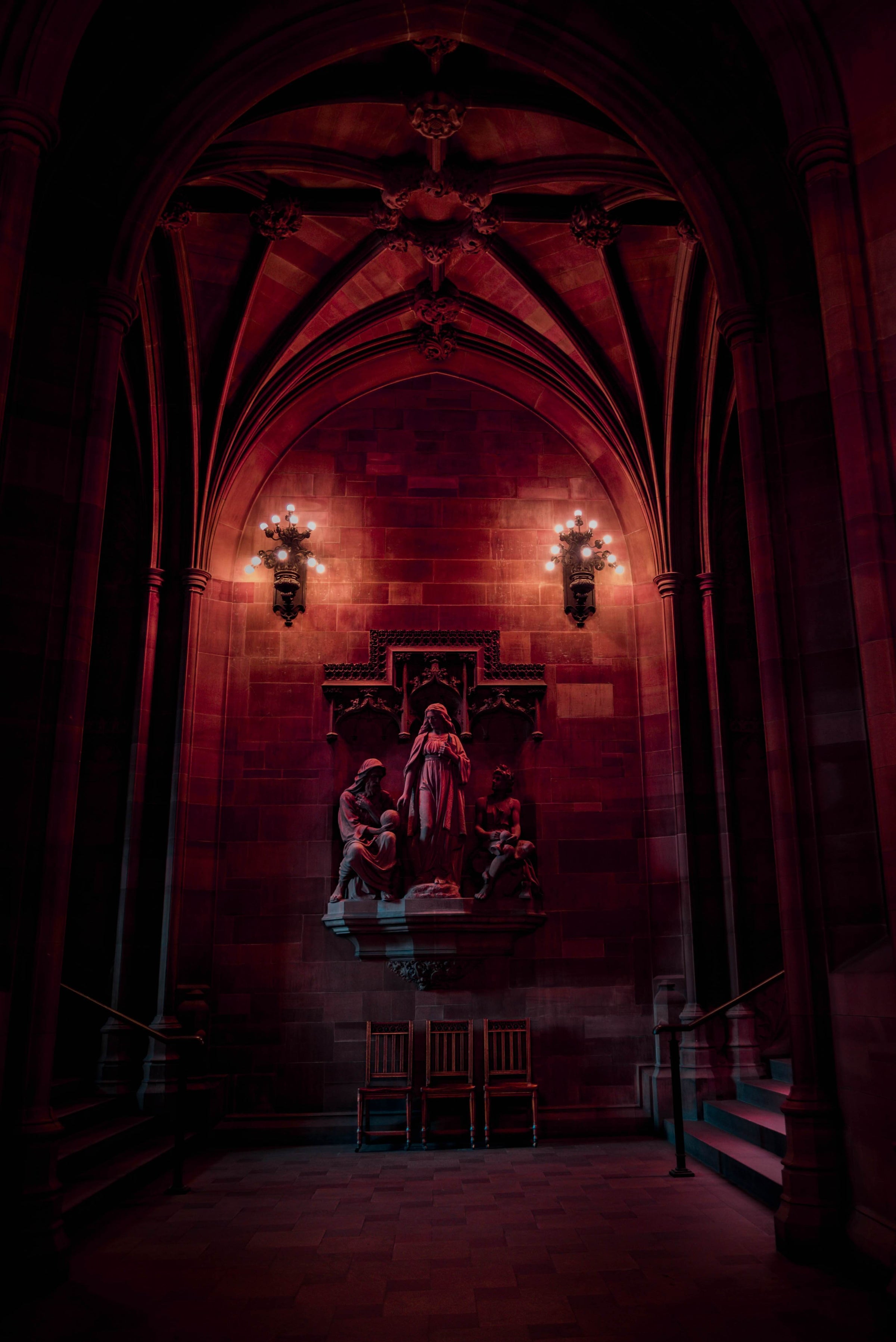 religious iconography with red lighting weird 